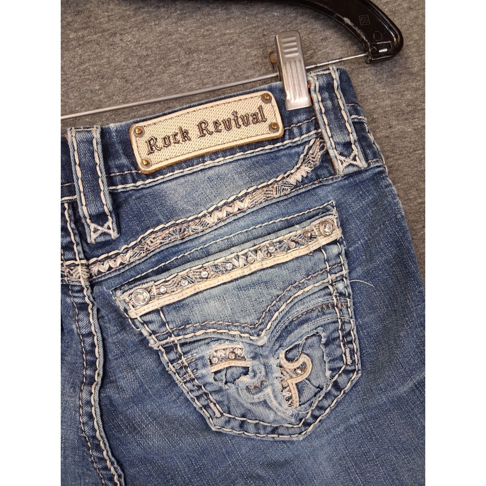 Rock Revival‎ Womens Short 27 Blue Cut Off Janet Thick Stitch Jewel Western